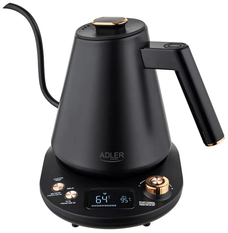 Електрическа кана Adler AD 1349, 1100W, 1 л, 40-100 C, Поддържане на топлината, LED дисплей, Черен