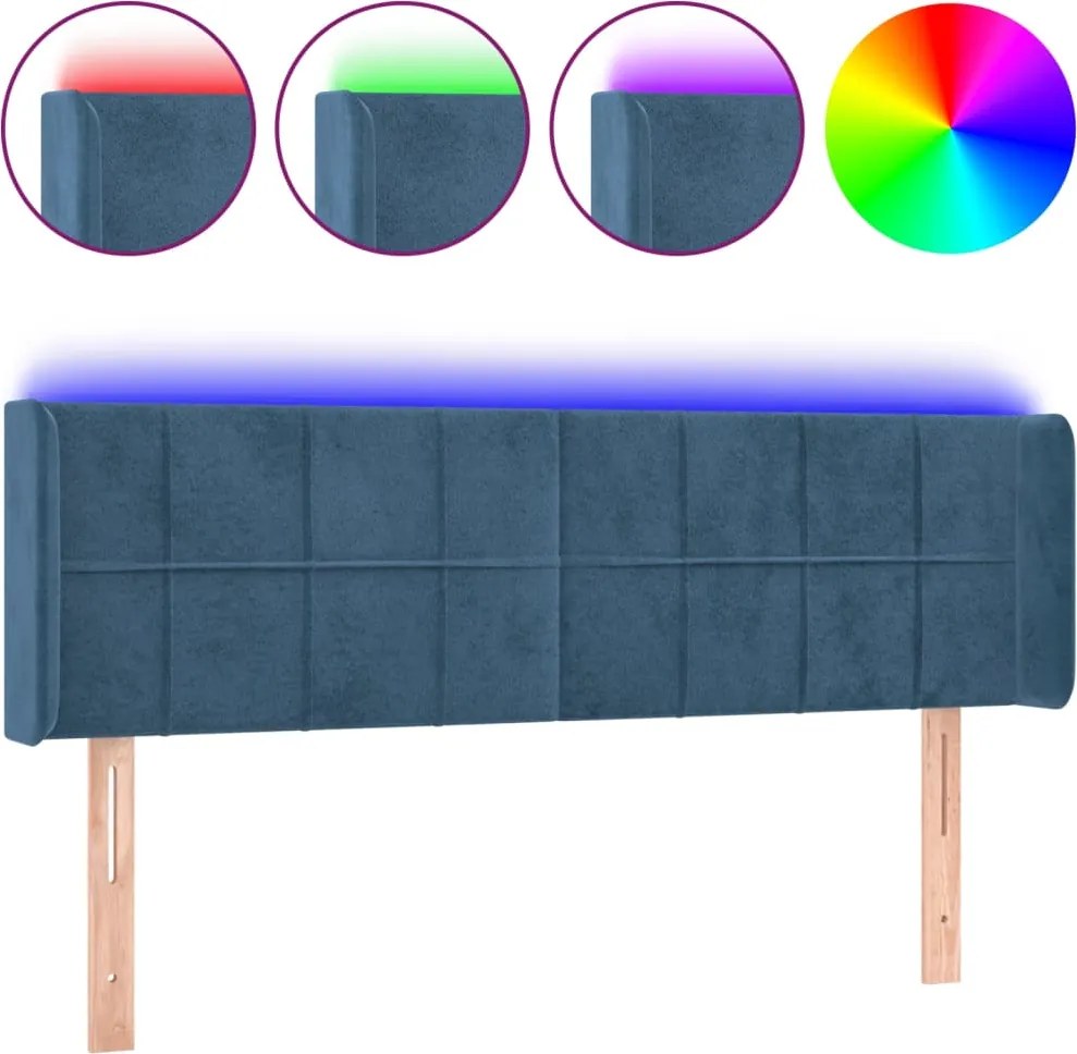 3123288 vidaXL LED горна табла за легло, тъмносиня, 147x16x78/88 см, кадифе