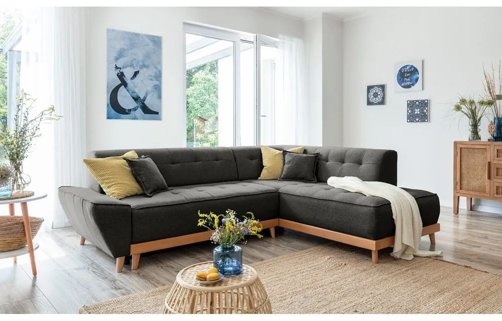 Тъмно сив ъглов разтегателен диван десен ъгъл Dazzling Daisy - Miuform