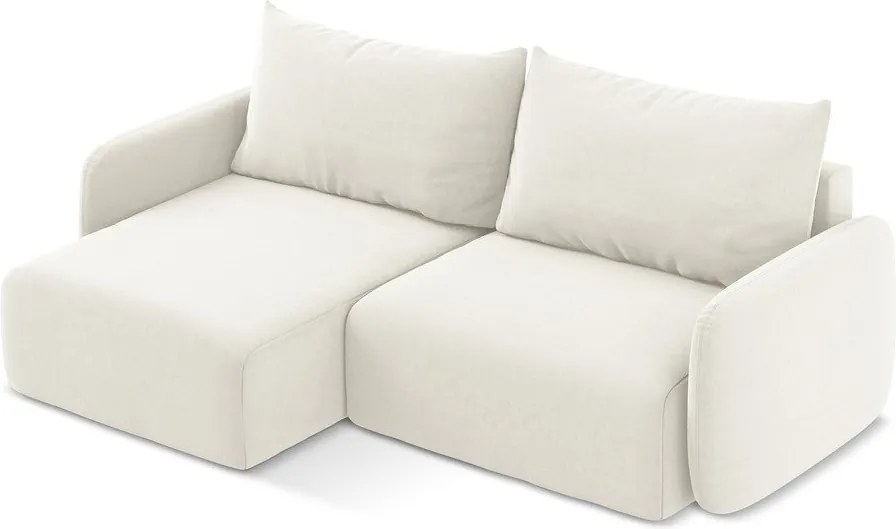 Кремав кадифен сгъваем/с място за съхранение ъглов диван (ляв ъгъл) Kalena – Makamii