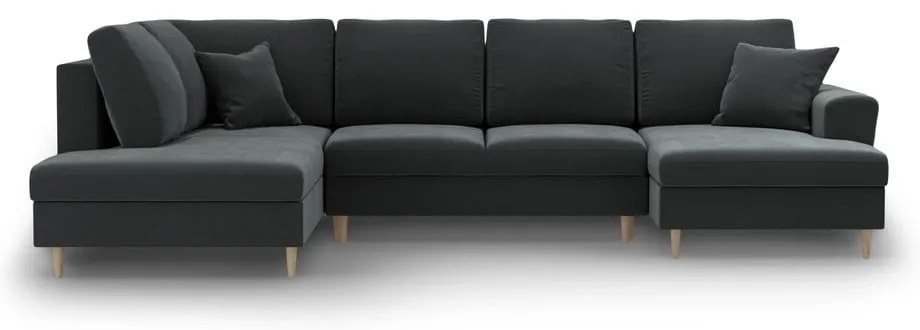 Тъмносив кадифен разтегателен ъглов диван с място за съхранение (ляв ъгъл/U форма) Kyoto – Cosmopolitan Design