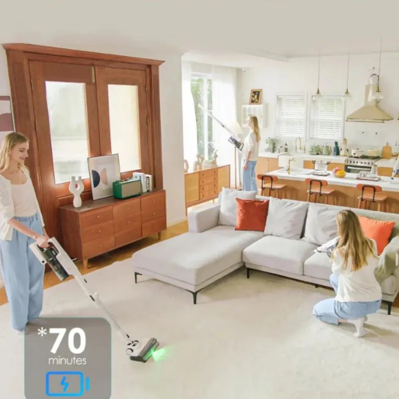 Вертикална прахосмукачка Tineco Pure One A50S, 185W, 1000 мл, 70 мин, Multi-Cyclone филтрация + HEPA, 3DSense накрайник, LED, Бял