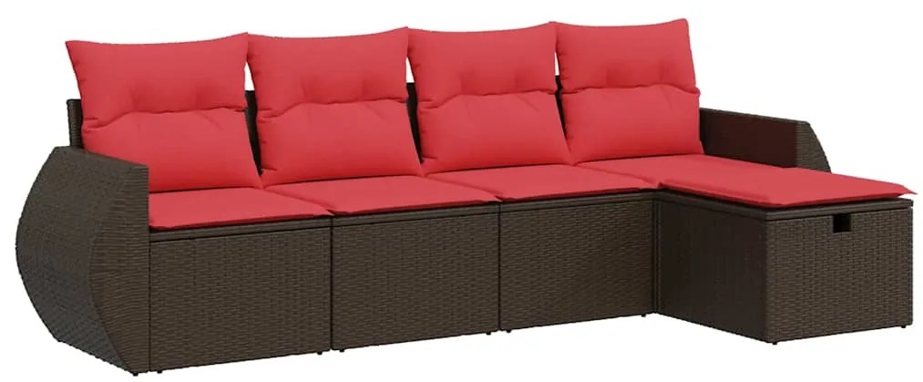 3325570 vidaXL Градински комплект с възглавници, 5 части, кафяв полиратан