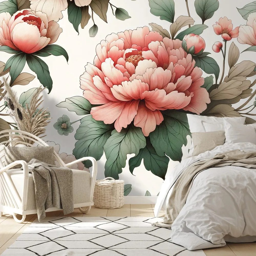 Тапет – Романтични розови божури