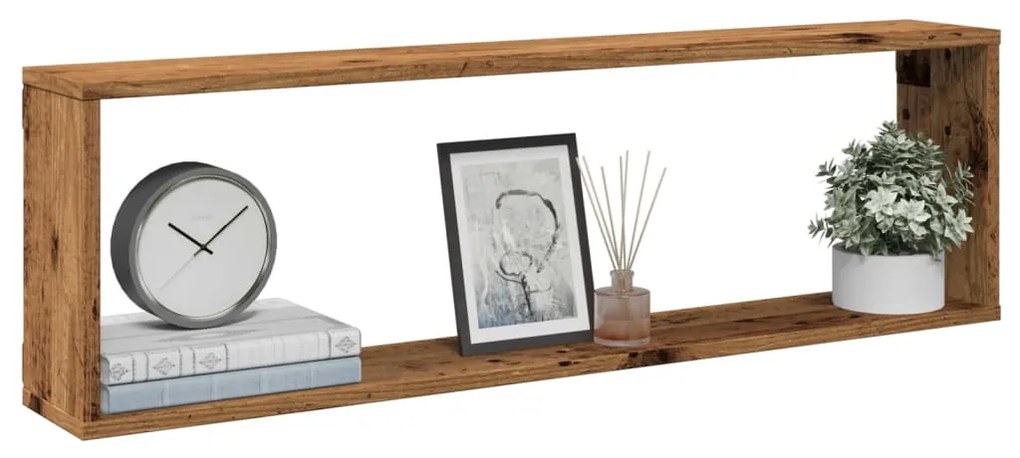 856582 vidaXL Стенни кубични рафтове, 2 бр, старо дърво, 100x15x30 см