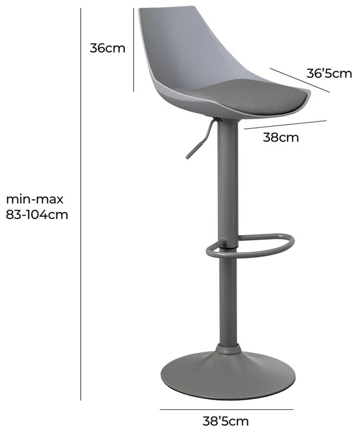 Сиви бар столове в комплект от 2 бр. с регулируема височина от имитация на кожа (височина на седалката 56,5 cm) – Casa Selección