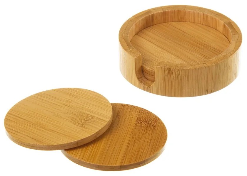 Кафяви бамбукови подложки в комплект 4 бр. със стойка – Casa Selección