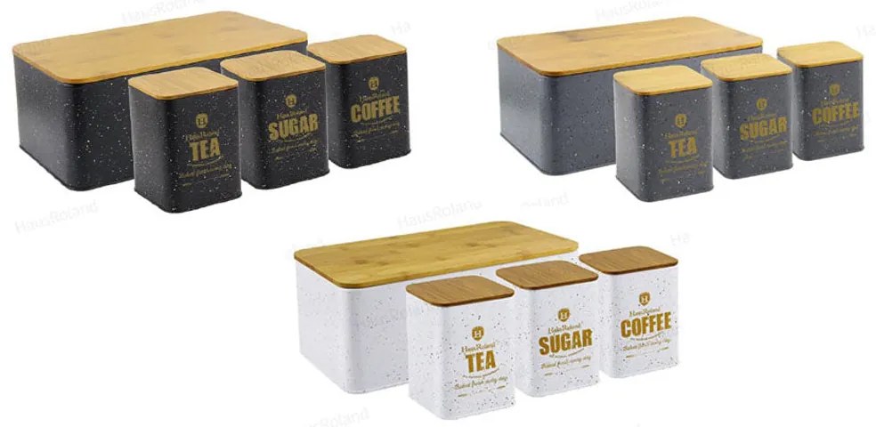 XJ-03616B-4PC HR404-1 Комплект кутия за хляб с кутии /чай,кафе,захар/,асорти с цвят на случаен принцип