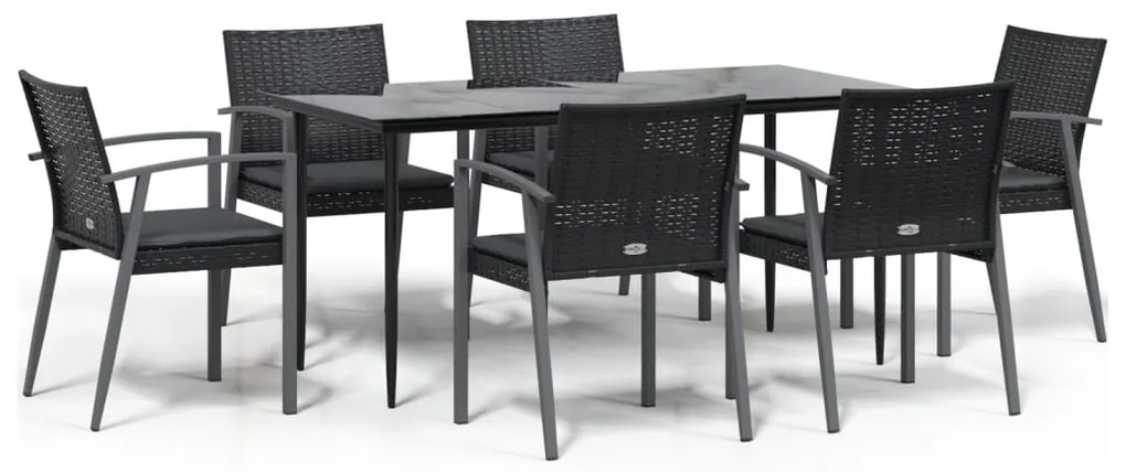 3186980 vidaXL Градински комплект от 7 части с възглавници полиратан и стомана