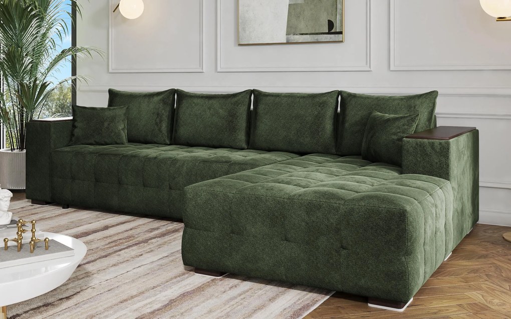 Разтегателен ъглов диван с подлакътник етажерка Мелвин Спринг