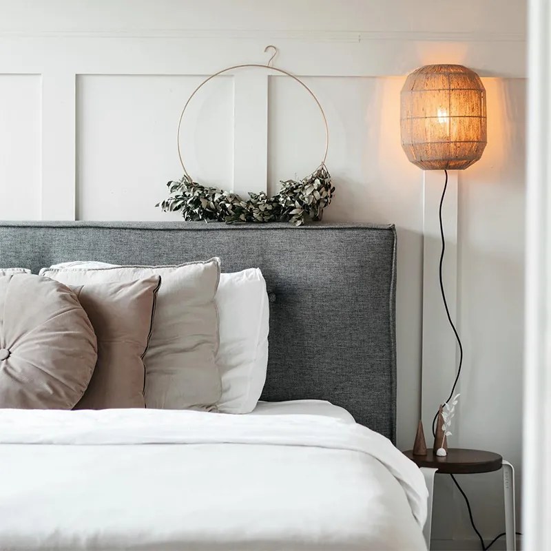 Ориенталски стенен аплик черен с въже от джута - Riki