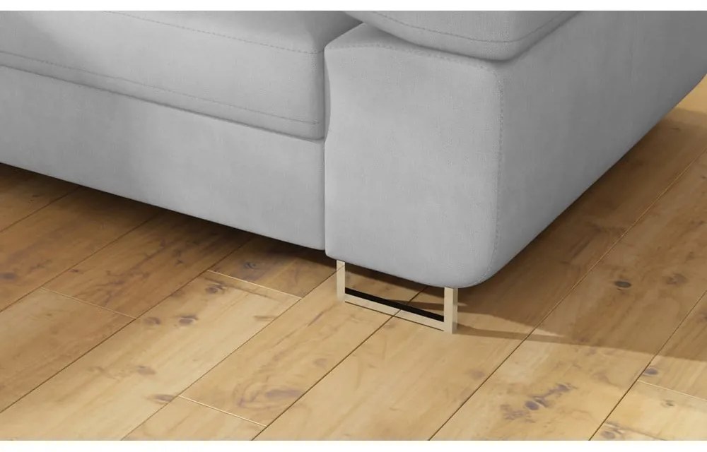 Светлосив кадифен разтегателен ъглов диван с място за съхранение (ляв ъгъл L форма) Anton – ELTAP