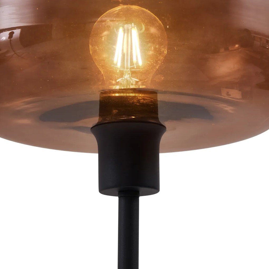 Ретро подова лампа черна с бронзово стъкло - Bizle