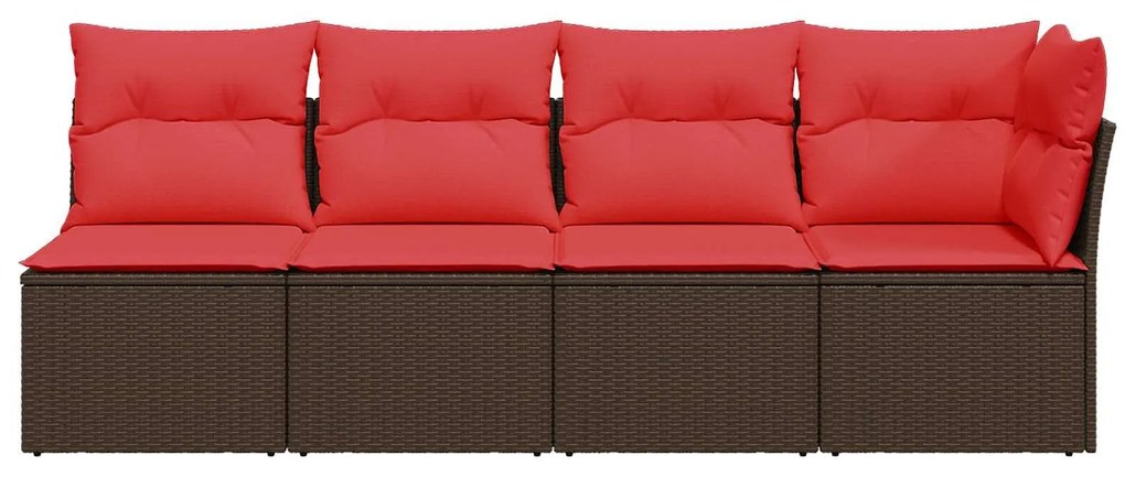 366227 vidaXL Градински диван с възглавници, 4 места, кафяв, полиратан