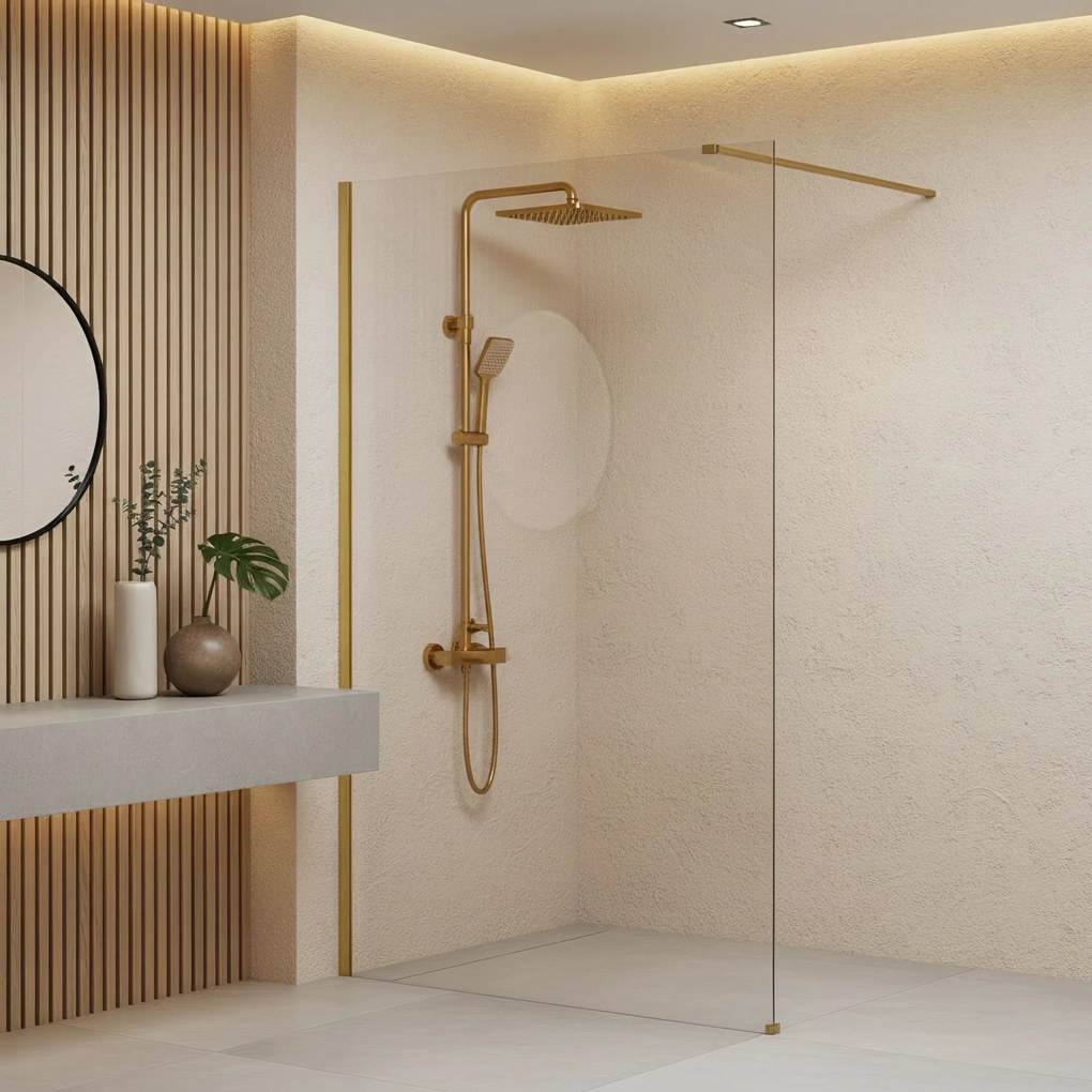 Параван за душ Rea Flexi Transparent / Brush Gold 100