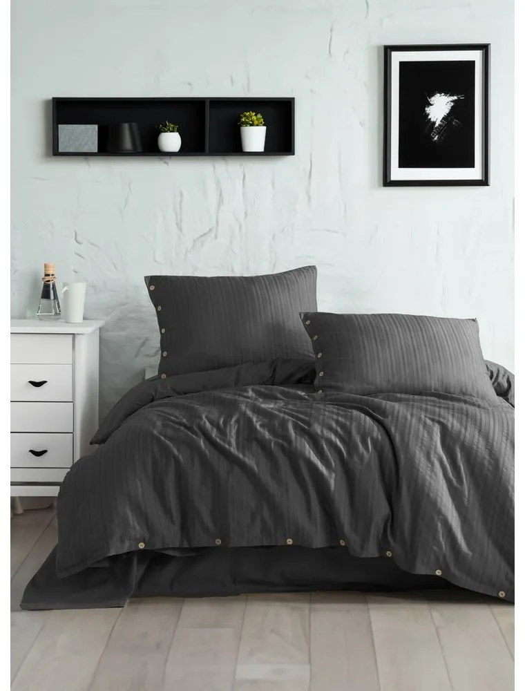 Тъмносиво двойно удължено спално бельо от памук Renforcé 240x220 cm Como Striped – Mila Home Luxury