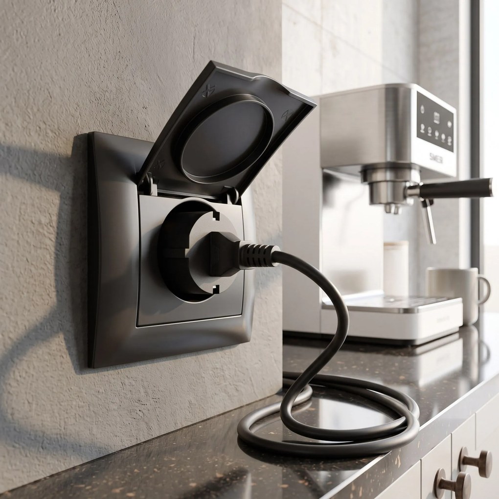 Единичен контакт със заземяване и капаче OSTE JNH005-G Black
