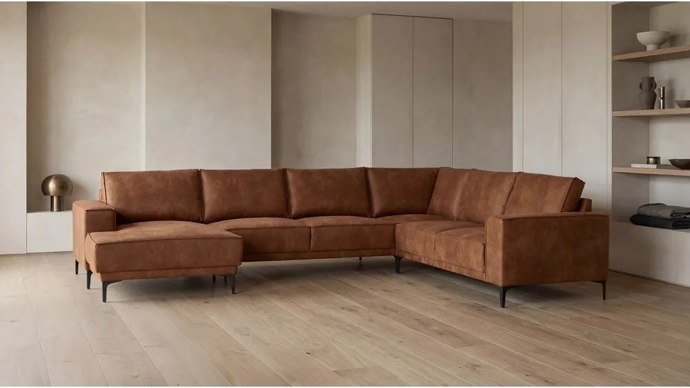 Кафяв ъглов диван от изкуствена кожа (ляв ъгъл/"U") Copenhagen - Scandic