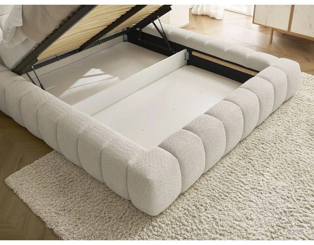 Бежово двойно тапицирано легло с място за съхранение с включена подматрачна рамка 180x200 cm Mont Blanc – Bobochic Paris