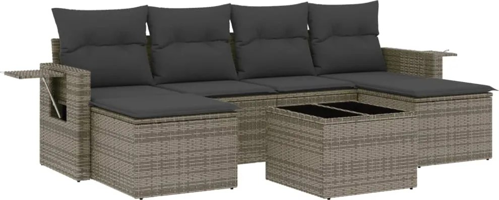 3252867 vidaXL Градински диван с възглавници, 7 части, полиратан, сив