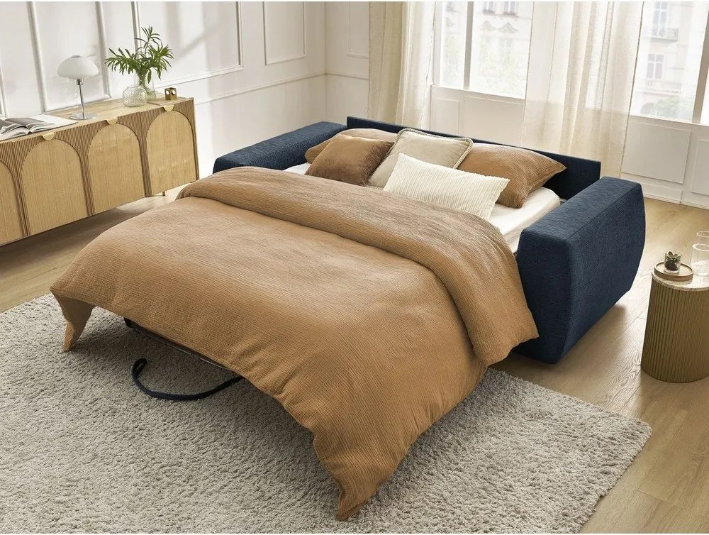 Тъмносин шенилов диван за ежедневно спане/сгъваем 240 cm Hugo – Bobochic Paris