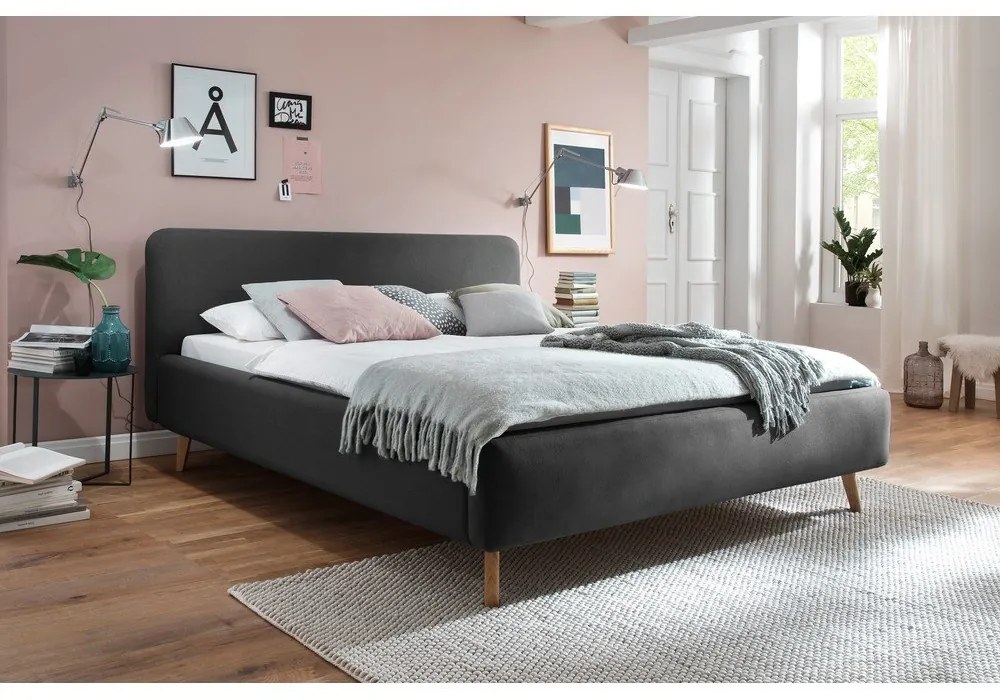 Антрацитно двойно легло 160x200 cm тапицирано без ламелно дъно Mattis – Meise Möbel