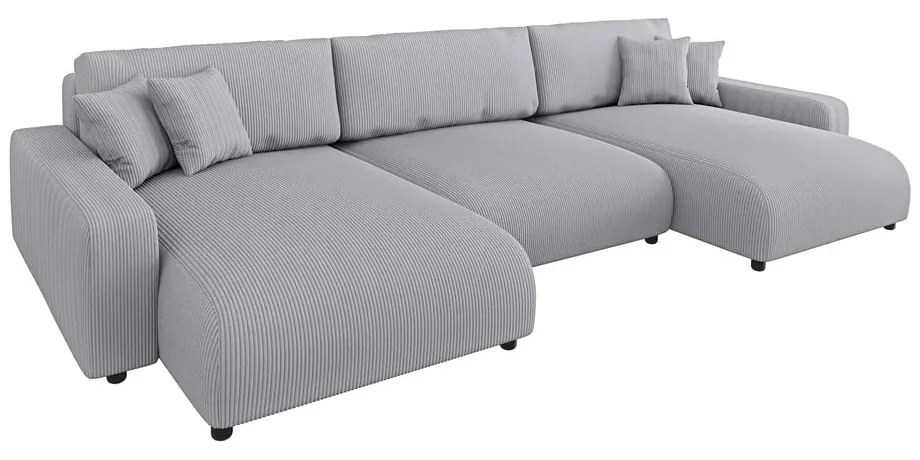 Светлосив ъглов диван с място за съхранение от рипсено кадифе Sara – Ropez