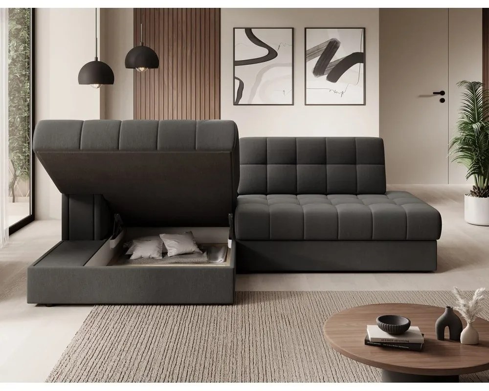 Кафяво-сив кадифен разтегателен ъглов диван (ляв ъгъл) Blezalt – ELTAP