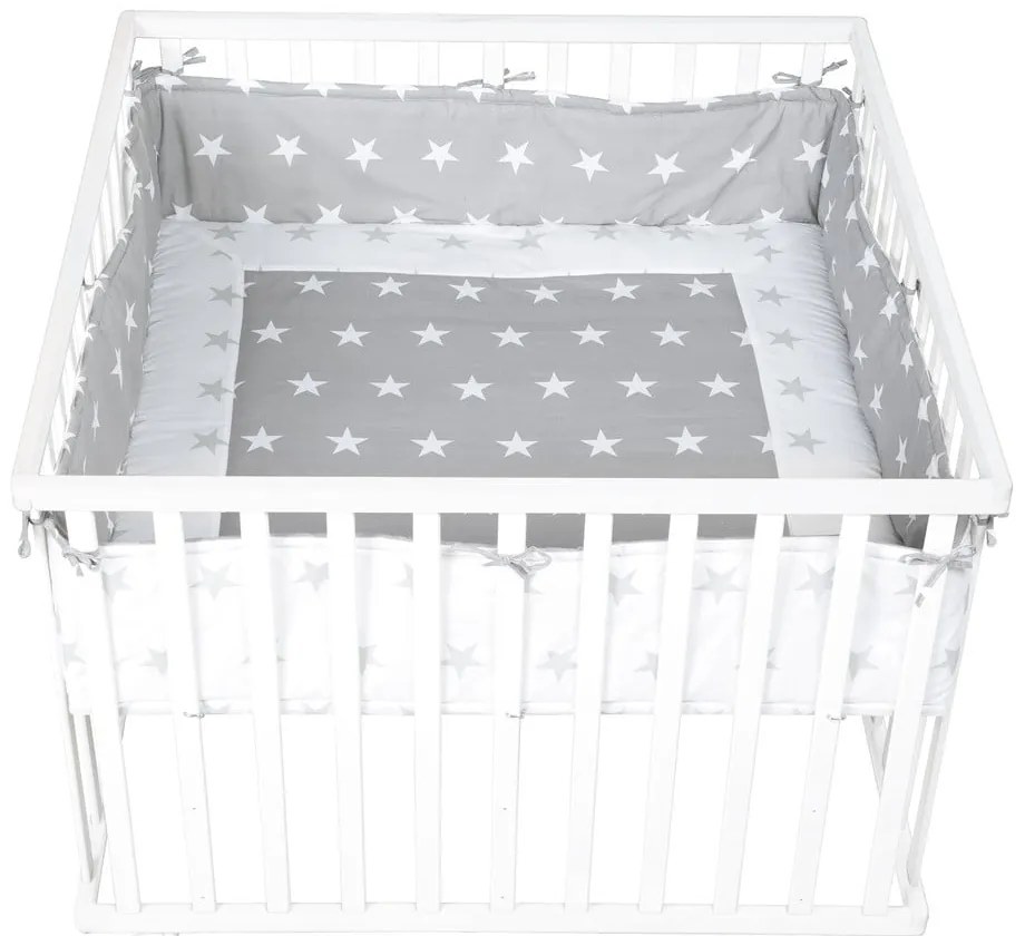 Бял/сив калъф за матрак за детско легло със смес от памук 96 cm Little Stars – Roba