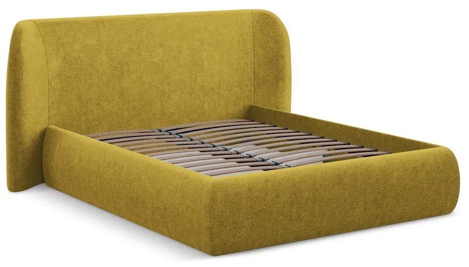 Двойно тапицирано легло с място за съхранение и включена подматрачна рамка 140x200 cm в цвят горчица Hauke – Makamii