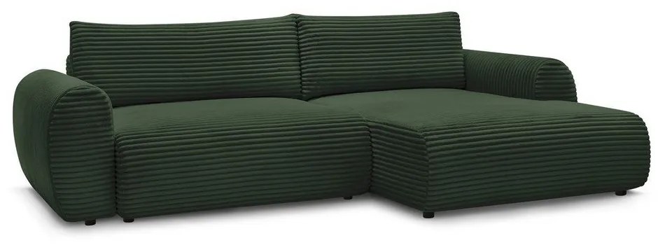 Тъмнозелен разтегателен ъглов диван от рипсено кадифе (десен ъгъл) Lucien – Bobochic Paris