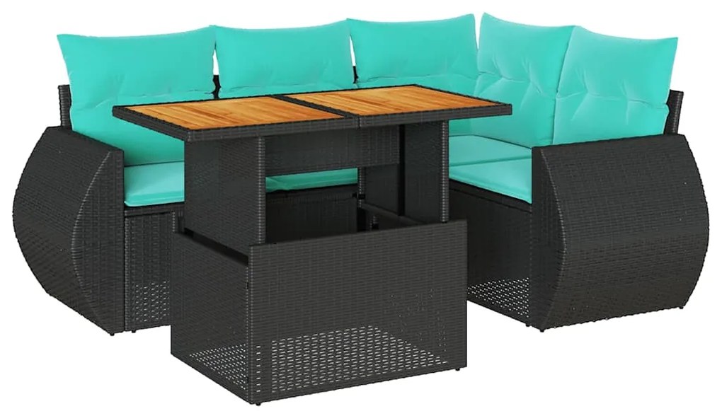 3327256 vidaXL Градински комплект с възглавници, 5 части, черен полиратан