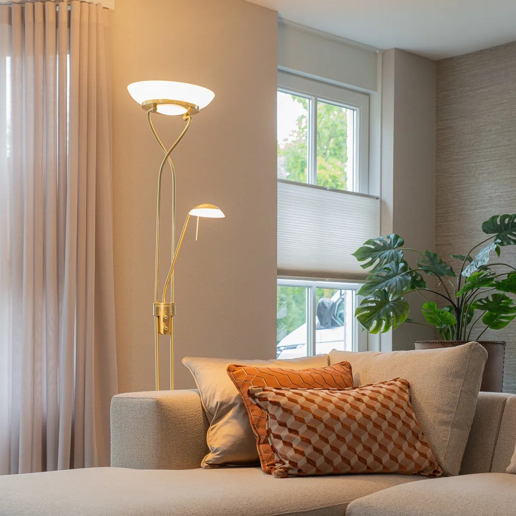 Подова лампа месинг с LED и димер с лампа за четене - Empoli