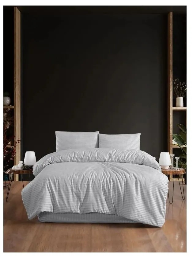 Светлосиво двойно удължено спално бельо с включен долен чаршаф 4 части 200x220 cm – Mila Home