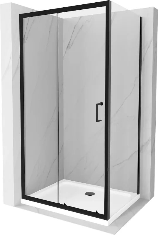 Mexen Apia плъзгаща се душ кабина 90 x 70 см, прозрачна, черна + корито Flat, бяло