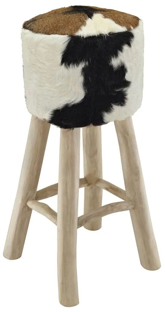 244542 vidaXL Бар табуретка, козя кожа и тиково дърво масив