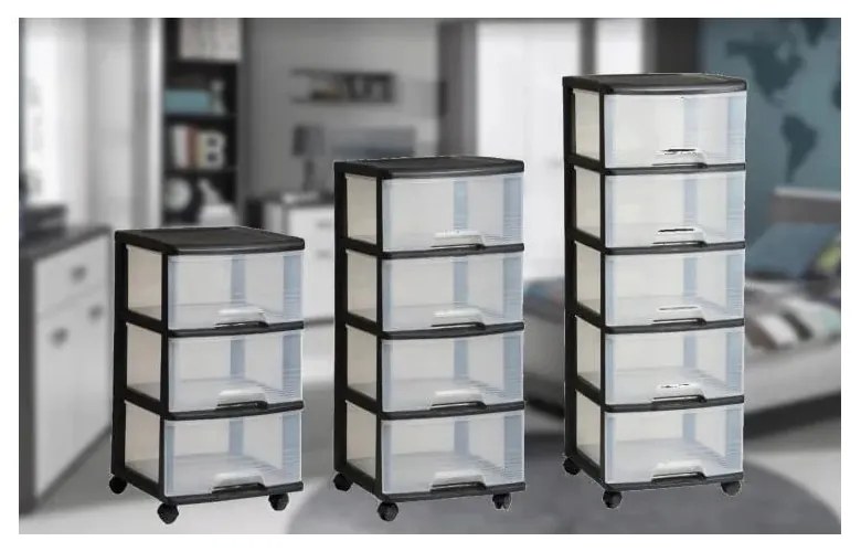 Пластмасовa подвижнa етажерка в черно с прозрачни чекмеджета 37x100 cm – Curver