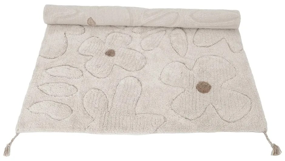 Кремав ръчно изработен памучен детски килим подходящ за пране 120x180 cm Gentle Flora – Nattiot