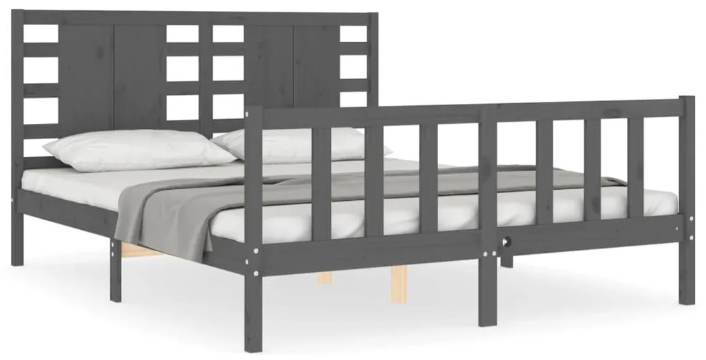 3192823 vidaXL Рамка за легло с табла сива 5FT King Size масивно дърво