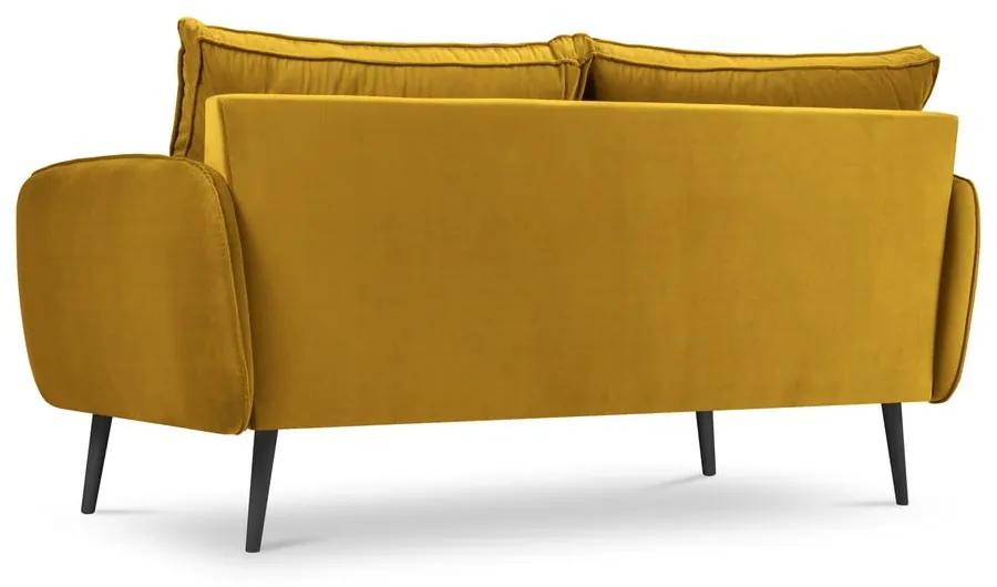 Жълт кадифен диван с черни крака , 158 см Lento - Kooko Home