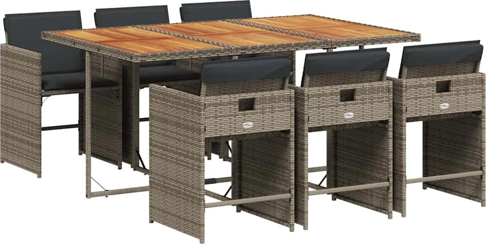 3211094 vidaXL Градински трапезен комплект 7 части с възглавници сив полиратан