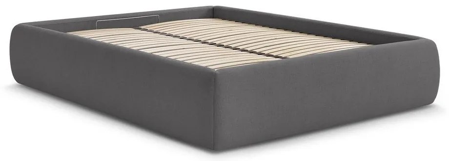 Тъмносиво двойно легло 180x200 cm тапицирано с място за съхранение/без табла с включена подматрачна рамка Inera – Bobochic Paris