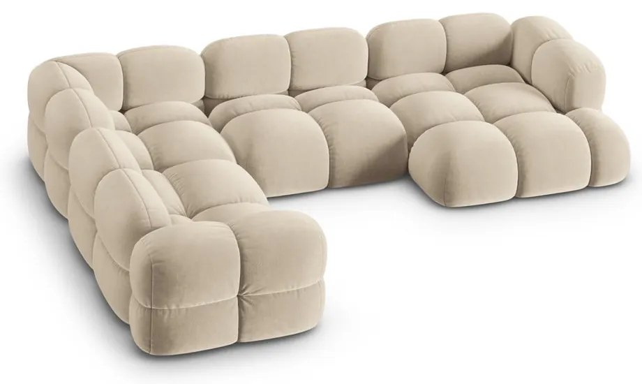 Бежов кадифен ъглов диван (ляв ъгъл/U форма) Loretto – Cosmopolitan Design