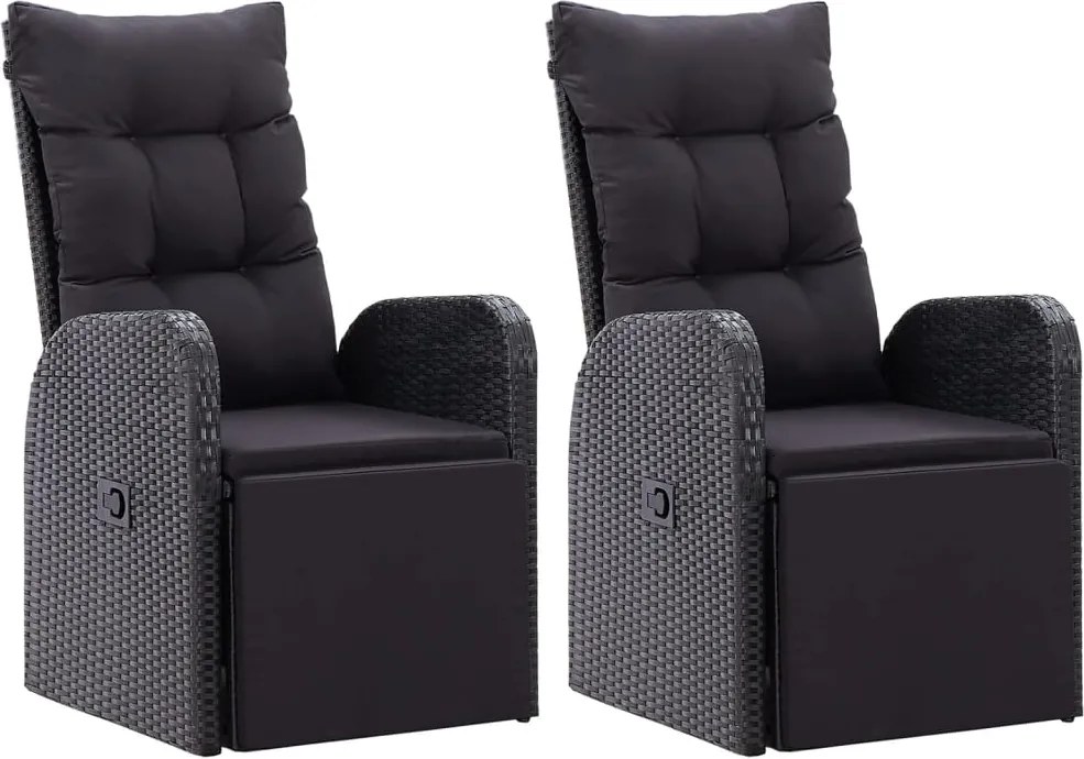 319544 vidaXL Накланящи градински столове с възглавници 2 бр черни полиратан