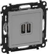 Legrand Розетка 2хUSB за зареждане тип A 2.4A 12W цвят Aлуминий Valena Life  - 753312