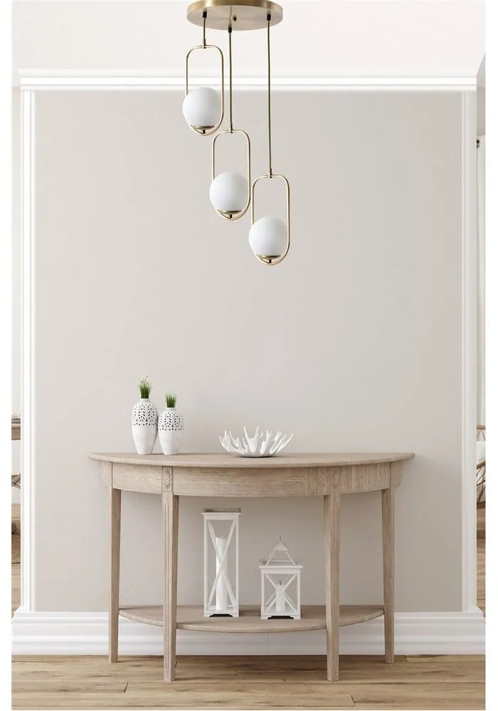 Бяло и златисто висящо осветително тяло със стъклен абажур ø 30 cm Ahu – Opviq lights