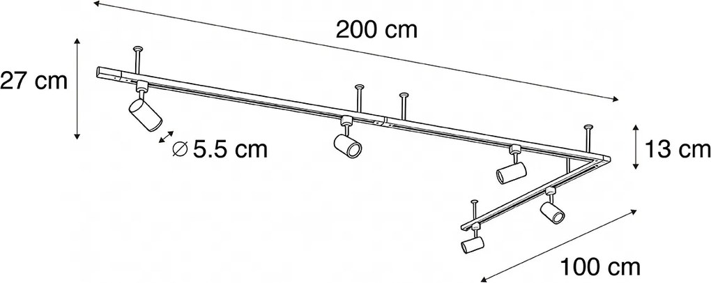 Модерна висяща релсова система за осветление с 5 прожектора, бяла, 1-фазна - Iconic Jeana