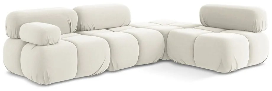 Бял кадифен модулен ъглов диван (десен ъгъл) Lokua – Makamii