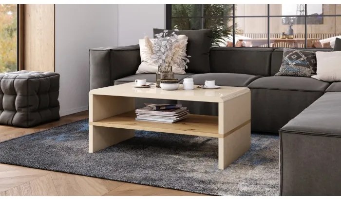 РОК Бежов гланц / Дъб Артисан - МОДЕРНА ХОЛНА МАСА С РАФТ