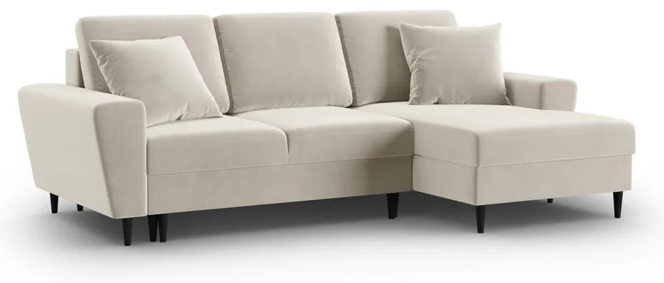 Бежов кадифен разтегателен ъглов диван с място за съхранение (десен ъгъл) Kyoto – Cosmopolitan Design